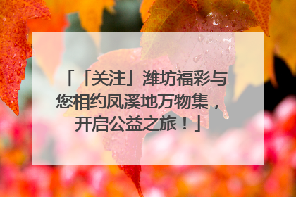 「关注」潍坊福彩与您相约凤溪地万物集，开启公益之旅！