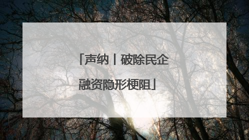 声纳丨破除民企融资隐形梗阻